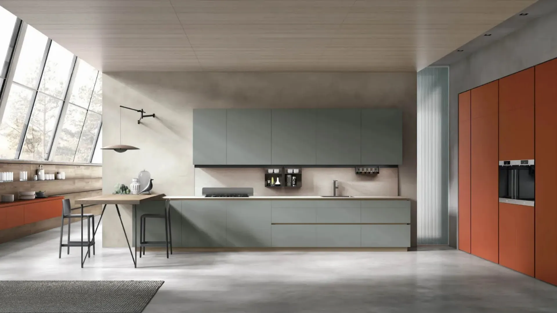 Cucina Moderna Infinity v21 in Infinity, Wood Grey e Materico Cemento di Stosa